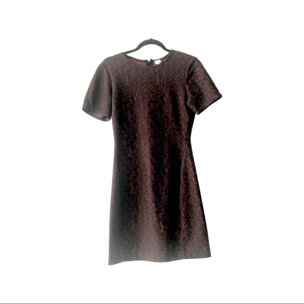 Wilfred medium mini length dress.  Short sleeve. Black and burgundy